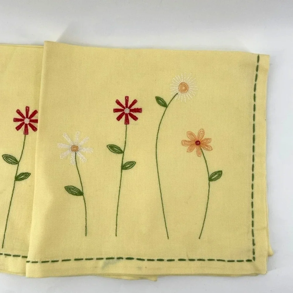 TAG‎ Napkins Cloth Fabric 6 Cotton Embroidered Flowers Yellow Spring Large 20x20